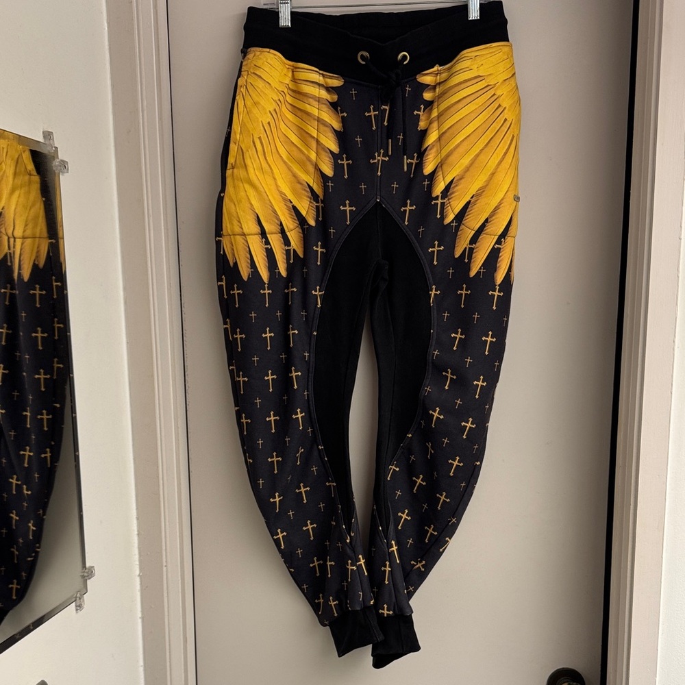 Black Joggers with Yellow Wing Design